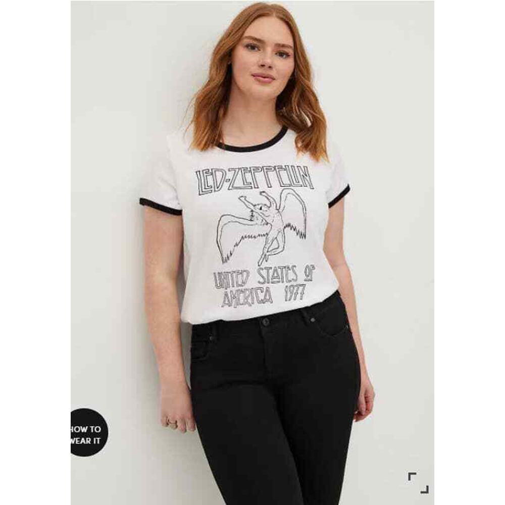 TORRID 2X COTTON WHITE LED ZEPPELIN CLASSIC FIT RINGER TEE